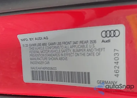 2024 Audi A4 Premium Plus 45 Tfsi S Line Quattro S Tronic из США, поврежденный, VIN WAUEAAF46RN006420